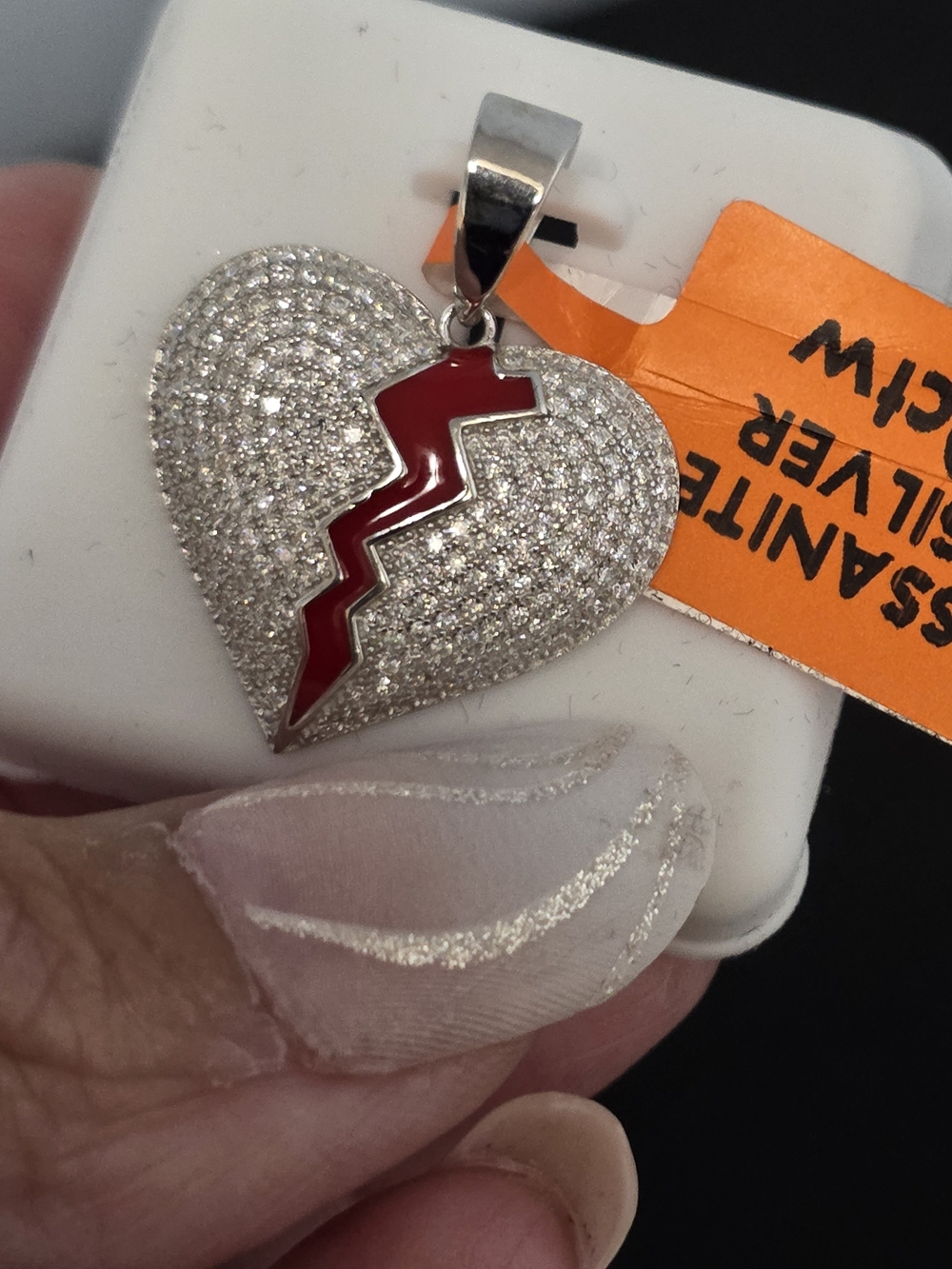 Pavé Heart Pendant with Red Lightning Accent Necklace